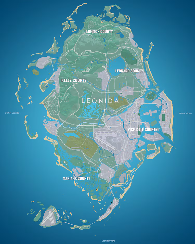Mapa de Leonida en GTA VI